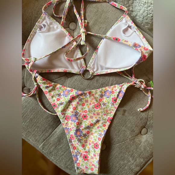 Swim Floral Print Ring Linked Halter Bikini Set, size XS - Picture 3 of 3